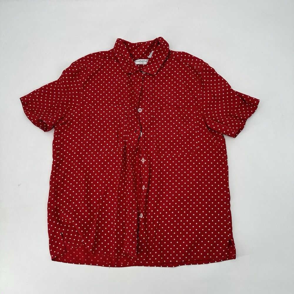 Vintage Liz Claiborne Women’s Blouse Polka Dot Red White Buttons In Back Size 8